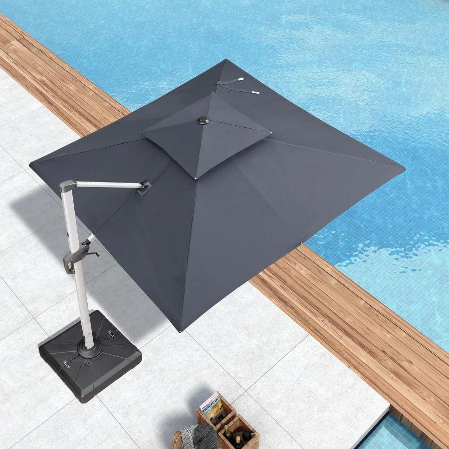 PURPLE LEAF Outdoor Patio Umbrella with Base, Cantilever Umbrellas for Garden, Grey