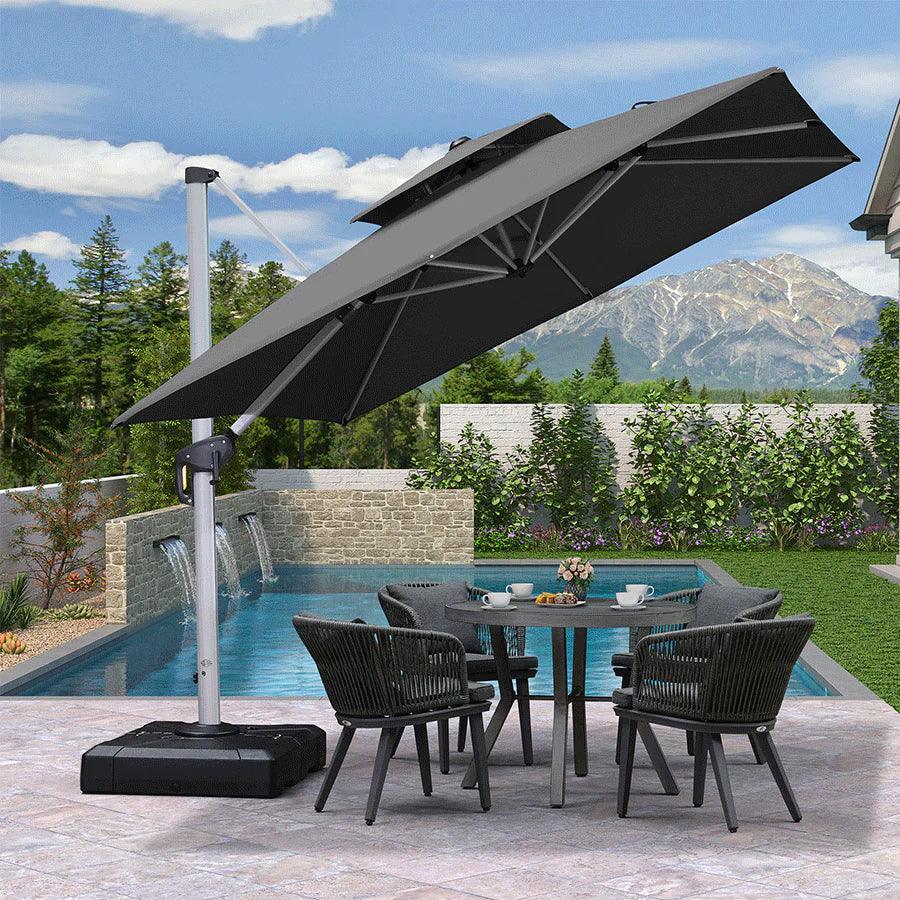 PURPLE LEAF Outdoor Patio Umbrella with Base, Cantilever Umbrellas for Garden, Grey