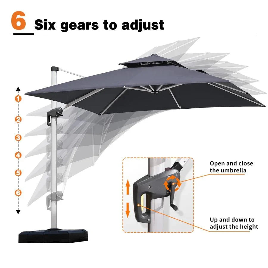 PURPLE LEAF Outdoor Patio Umbrella with Base, Cantilever Umbrellas for Garden, Grey