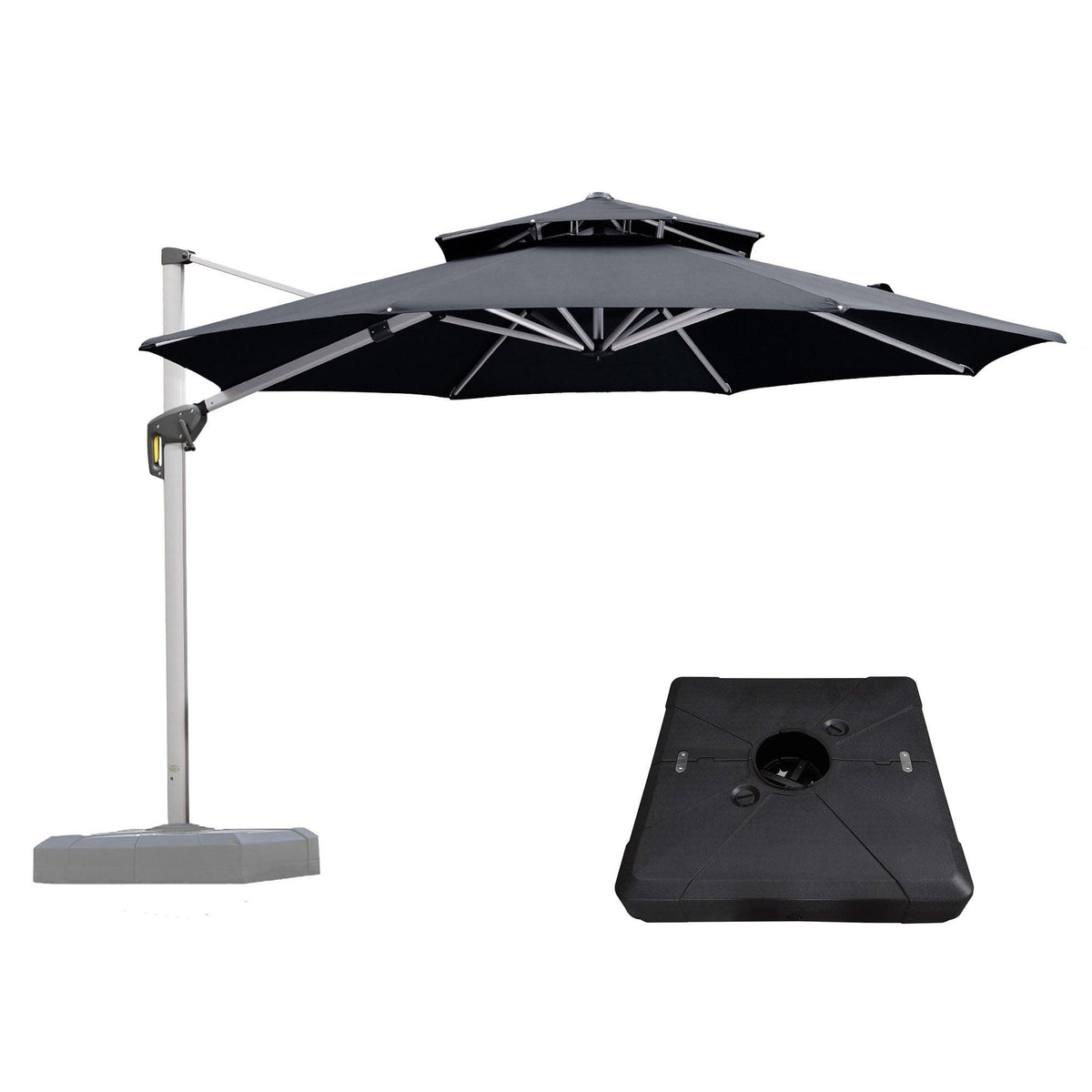 PURPLE LEAF Outdoor Patio Umbrella with Base, Cantilever Umbrellas for Garden, Grey