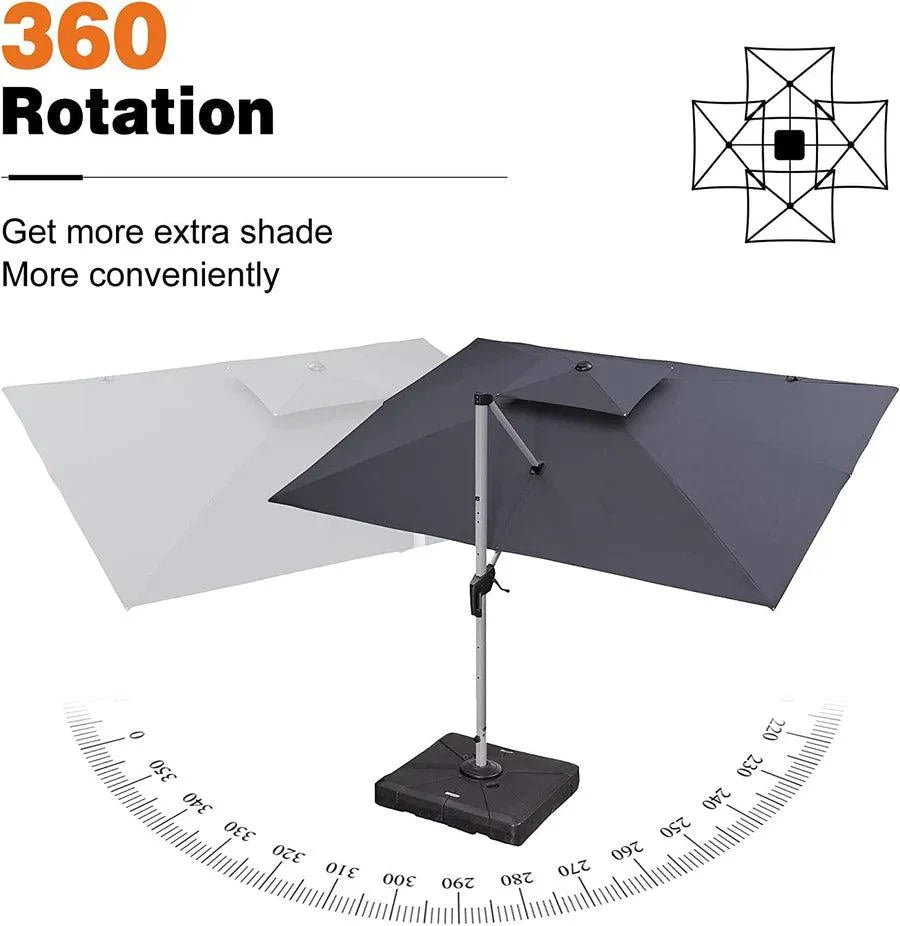 PURPLE LEAF Outdoor Patio Umbrella with Base, Cantilever Umbrellas for Garden, Grey