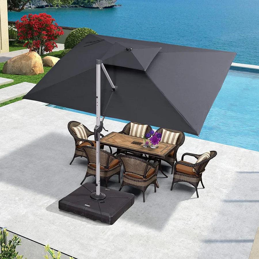 PURPLE LEAF Outdoor Patio Umbrella with Base, Cantilever Umbrellas for Garden, Grey