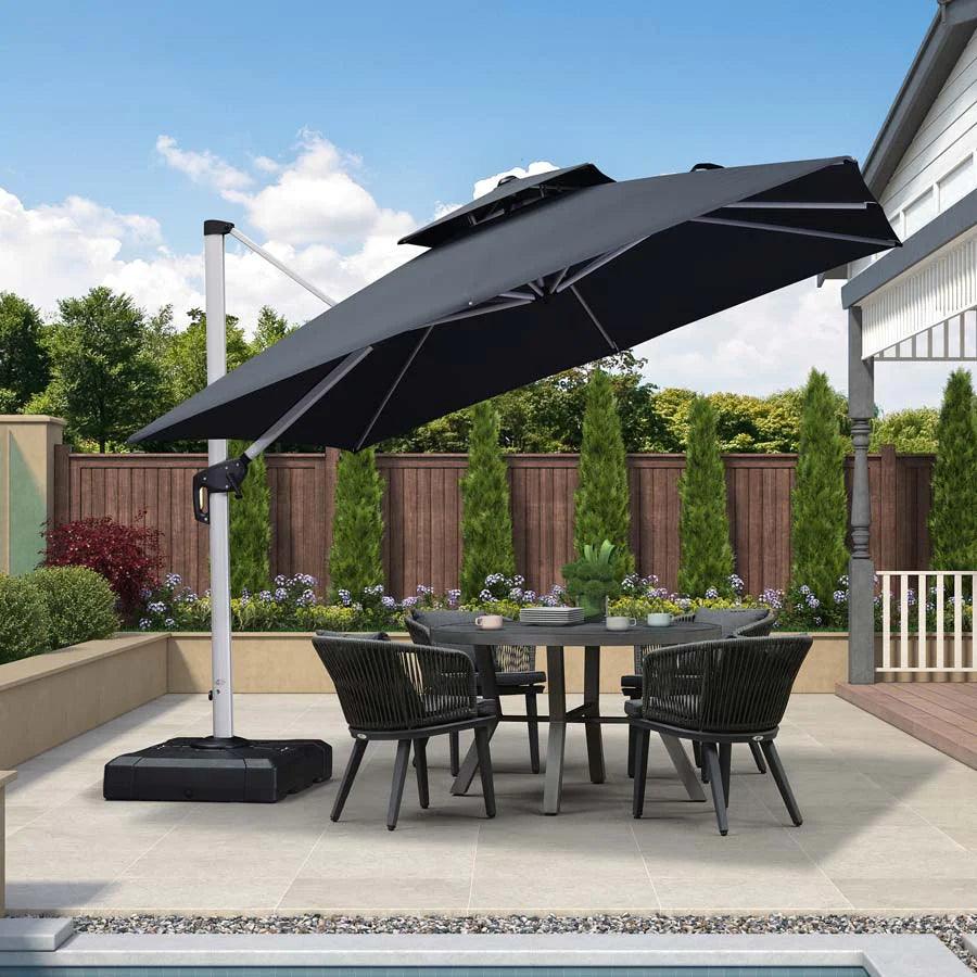 PURPLE LEAF Outdoor Patio Umbrella with Base, Cantilever Umbrellas for Garden, Grey