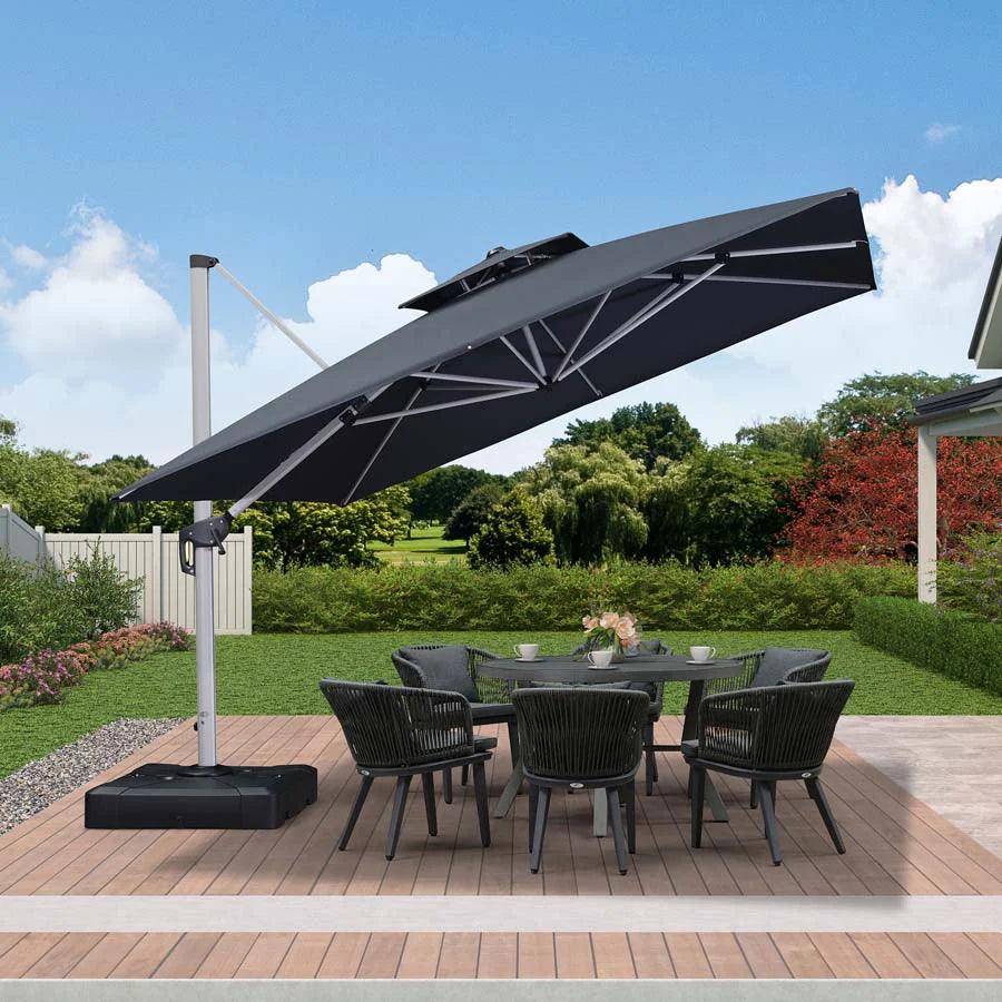 PURPLE LEAF Outdoor Patio Umbrella with Base, Cantilever Umbrellas for Garden, Grey