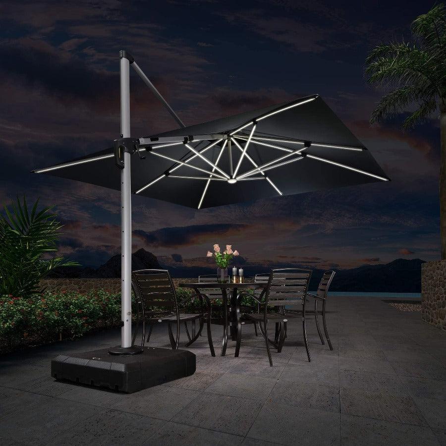 PURPLE LEAF Outdoor Patio Umbrella with Base, Cantilever Umbrellas for Garden, Grey