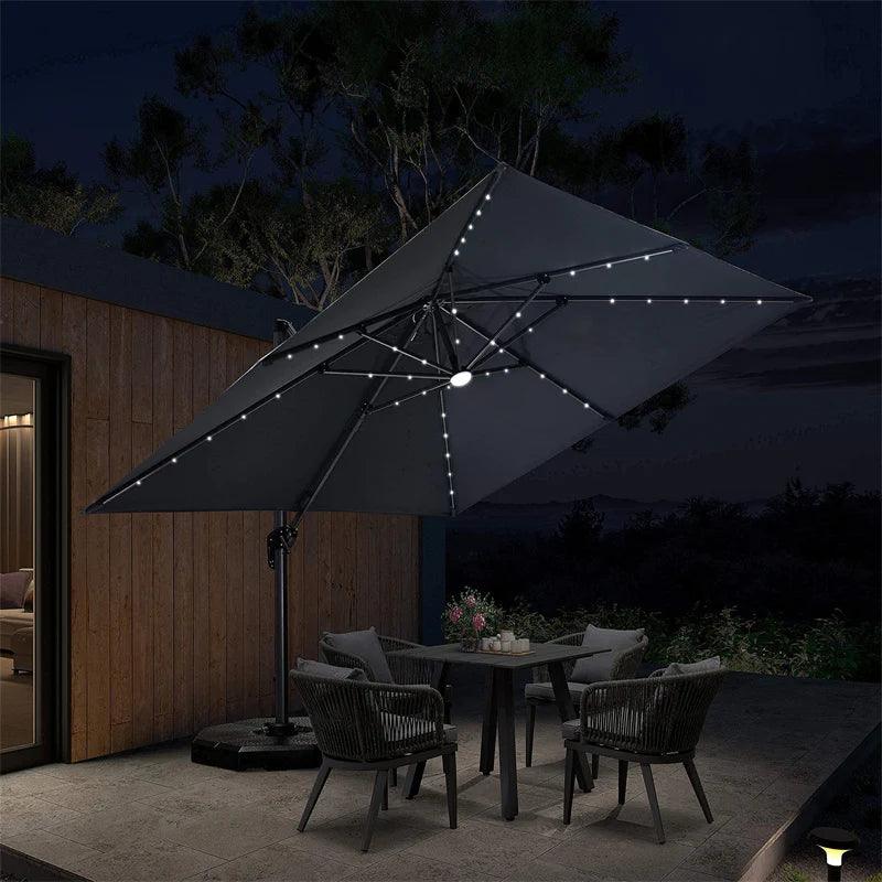 PURPLE LEAF Outdoor Patio Umbrella with Base, Cantilever Umbrellas for Garden, Grey