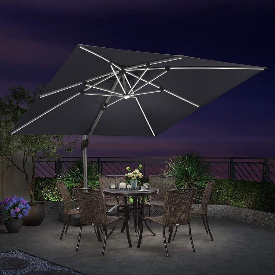 PURPLE LEAF Outdoor Patio Umbrella with Base, Cantilever Umbrellas for Garden, Grey
