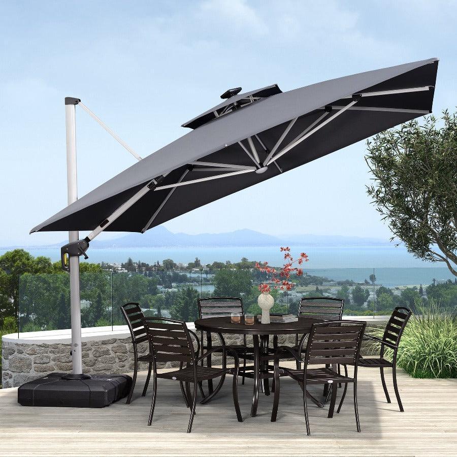 PURPLE LEAF Outdoor Patio Umbrella with Base, Cantilever Umbrellas for Garden, Grey