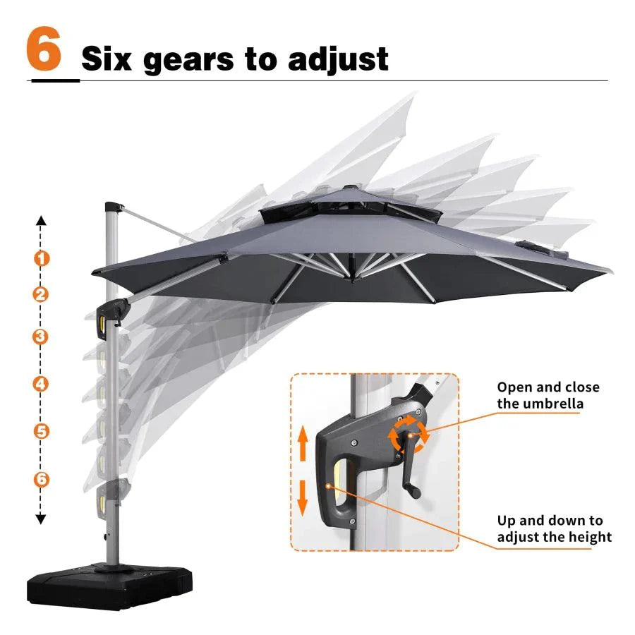 PURPLE LEAF Outdoor Patio Umbrella with Base, Cantilever Umbrellas for Garden, Grey