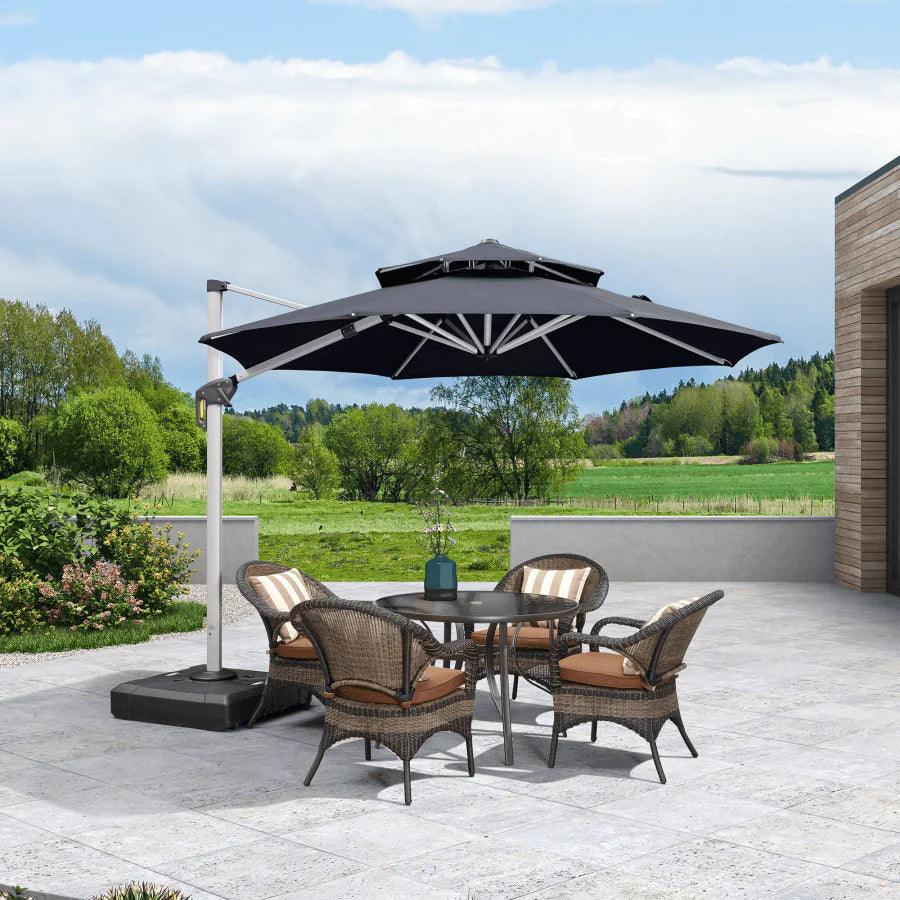 PURPLE LEAF Outdoor Patio Umbrella with Base, Cantilever Umbrellas for Garden, Grey