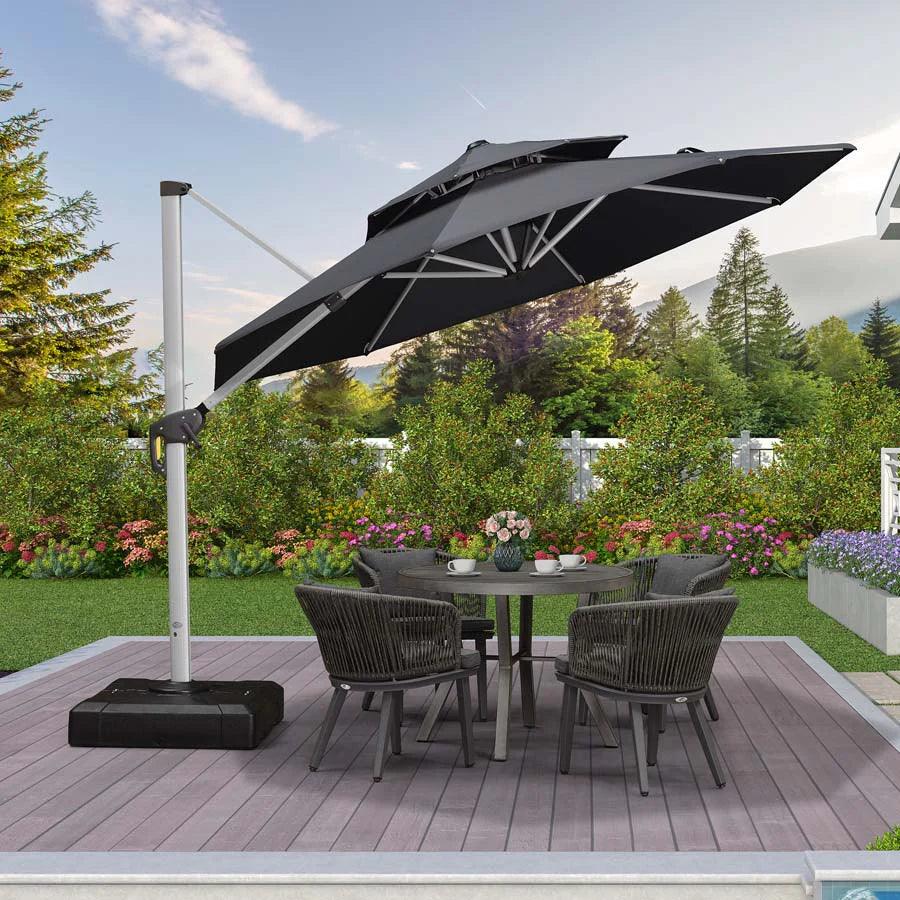 PURPLE LEAF Outdoor Patio Umbrella with Base, Cantilever Umbrellas for Garden, Grey