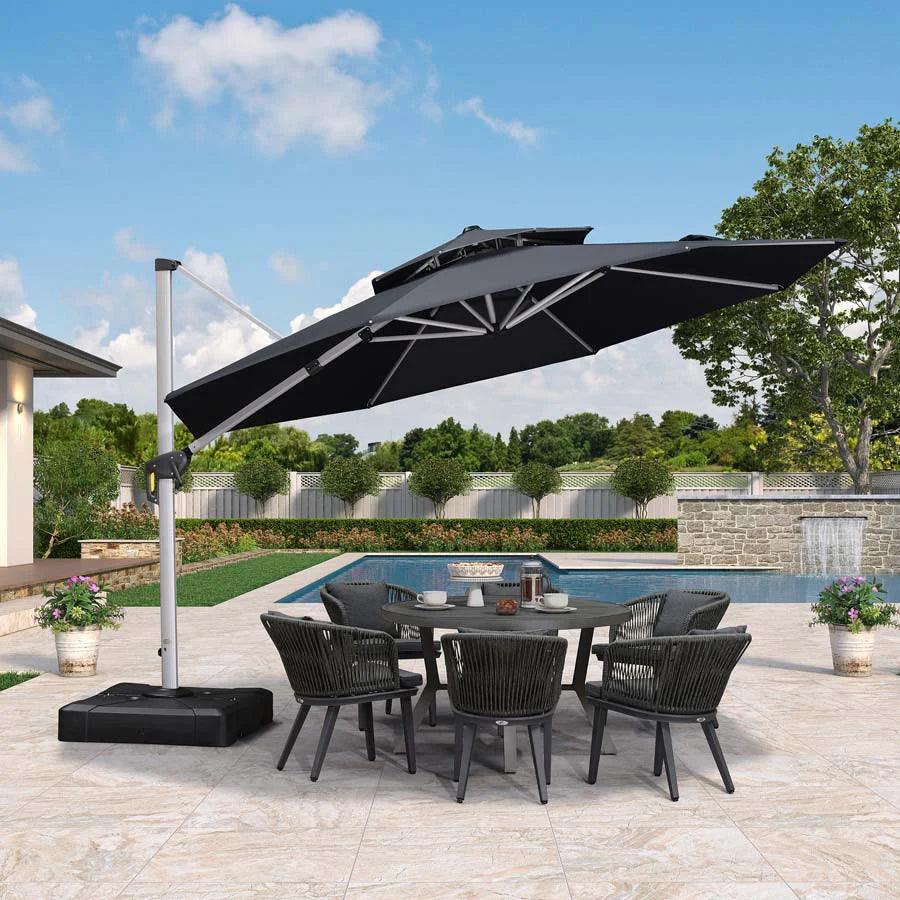 PURPLE LEAF Outdoor Patio Umbrella with Base, Cantilever Umbrellas for Garden, Grey