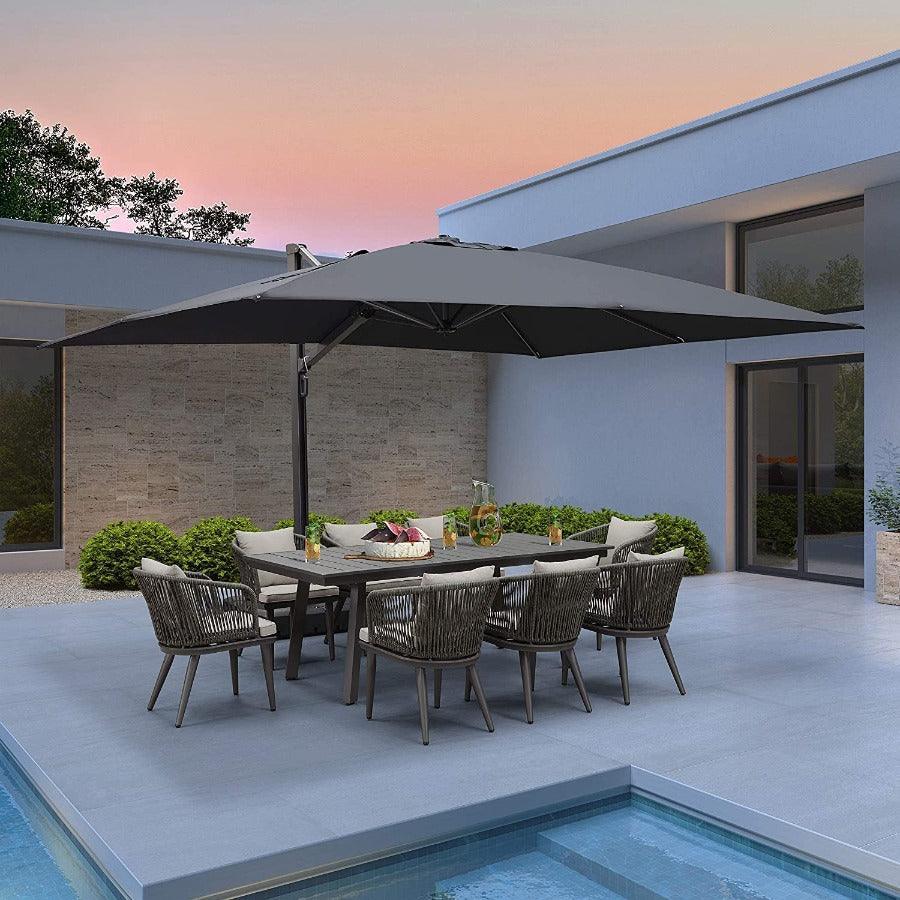 PURPLE LEAF Outdoor Patio Umbrella with Base, Cantilever Umbrellas for Garden, Grey