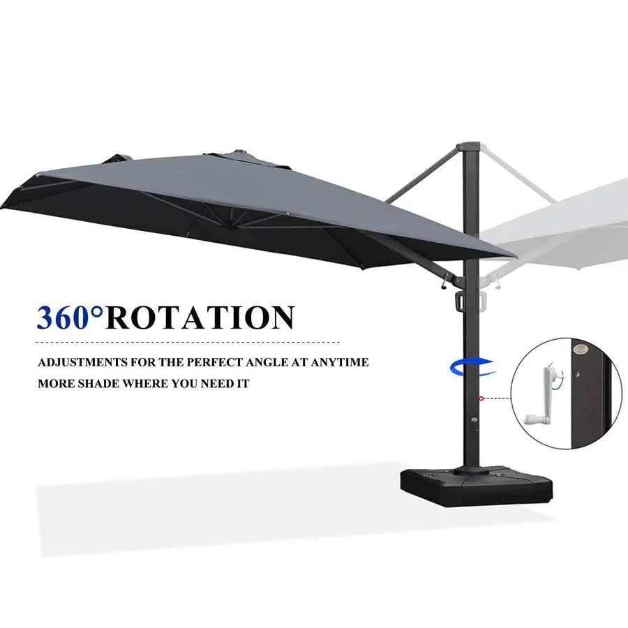 PURPLE LEAF Outdoor Patio Umbrella with Base, Cantilever Umbrellas for Garden, Grey