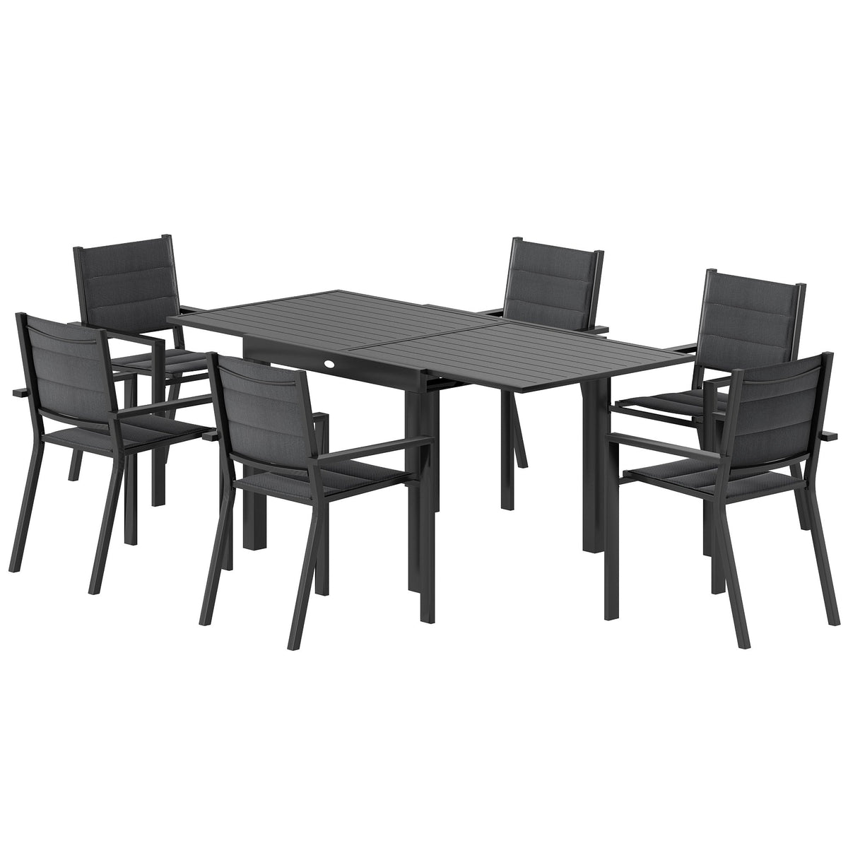 7pc Patio Dining Set with Expandable Table and Stackable Chairs, Black