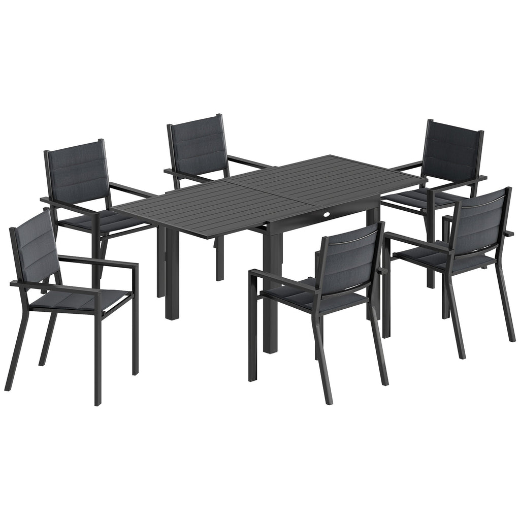 7pc Patio Dining Set with Expandable Table and Stackable Chairs, Black
