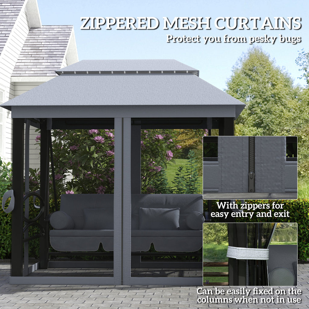 3-Seat Patio Swing Chair with Mesh Sidewalls, Gray