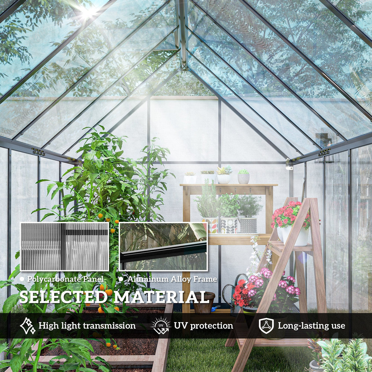 11' x 6' Polycarbonate Walk-in Greenhouse, Black