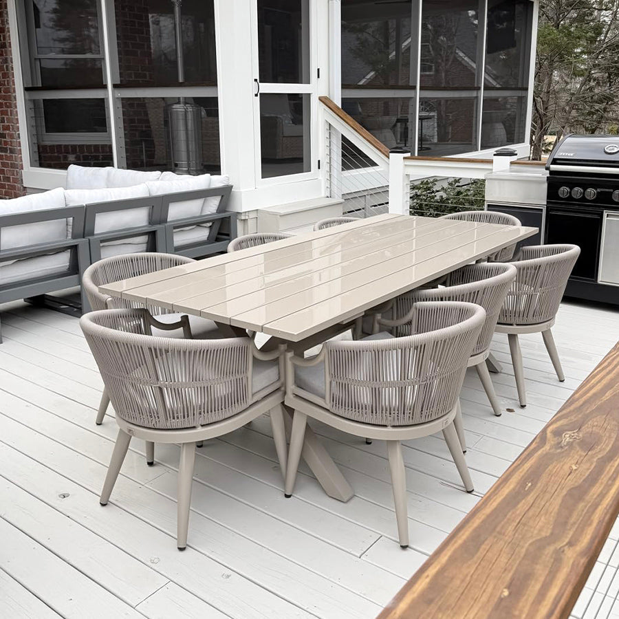 PURPLE LEAF Outdoor Dining Set All Weather Wicker Patio Dining Set with Rectangular Aluminum Table and Modern Armrest Dining Chairs for Garden Deck Backyard Kitchen