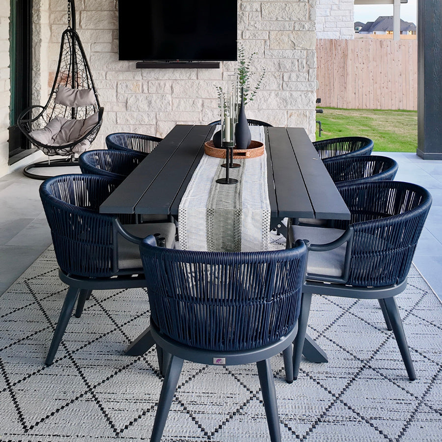 PURPLE LEAF Outdoor Dining Set All Weather Wicker Patio Dining Set with Rectangular Aluminum Table and Modern Armrest Dining Chairs for Garden Deck Backyard Kitchen