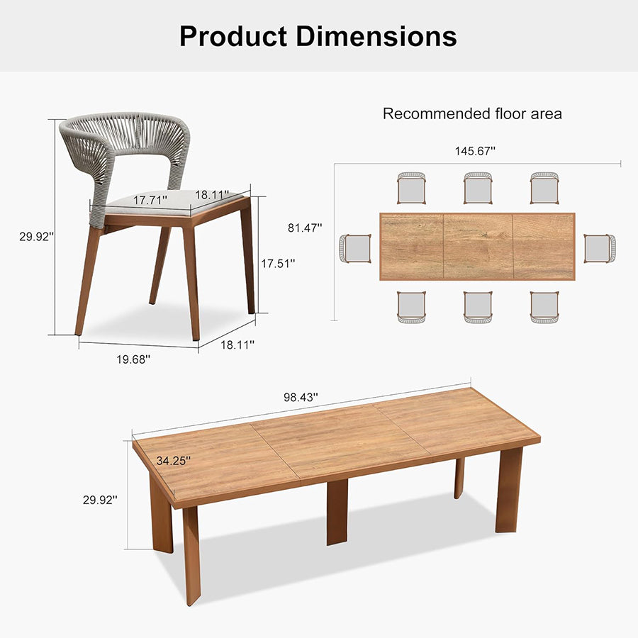 PURPLE LEAF 7 / 9 / 11 pcs Outdoor Dining Set Patio Dining Furniture for Lawn Backyard Deck Brown