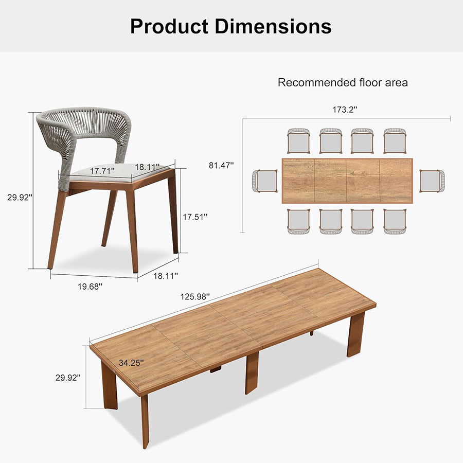 PURPLE LEAF 7 / 9 / 11 pcs Outdoor Dining Set Patio Dining Furniture for Lawn Backyard Deck Brown