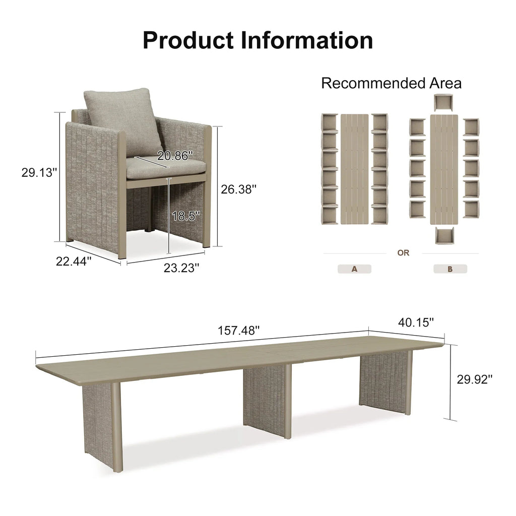 PURPLE LEAF Sanori Patio Dining Set Modern Large Weather-Resistant Table and Aluminum Chairs with Cushions for Garden Beige
