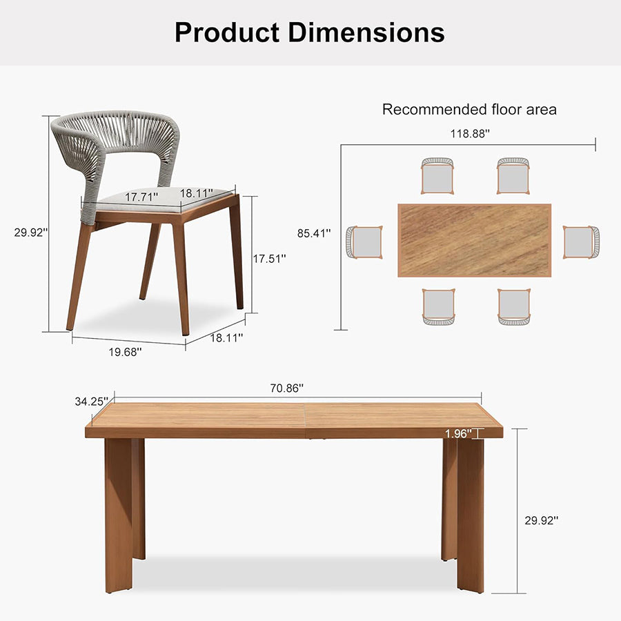 PURPLE LEAF 7 / 9 / 11 pcs Outdoor Dining Set Patio Dining Furniture for Lawn Backyard Deck Brown