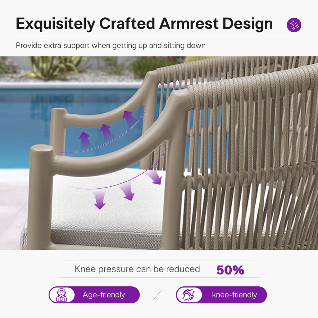 PURPLE LEAF Outdoor Dining Set All Weather Wicker Patio Dining Set with Rectangular Aluminum Table and Modern Armrest Dining Chairs for Garden Deck Backyard Kitchen
