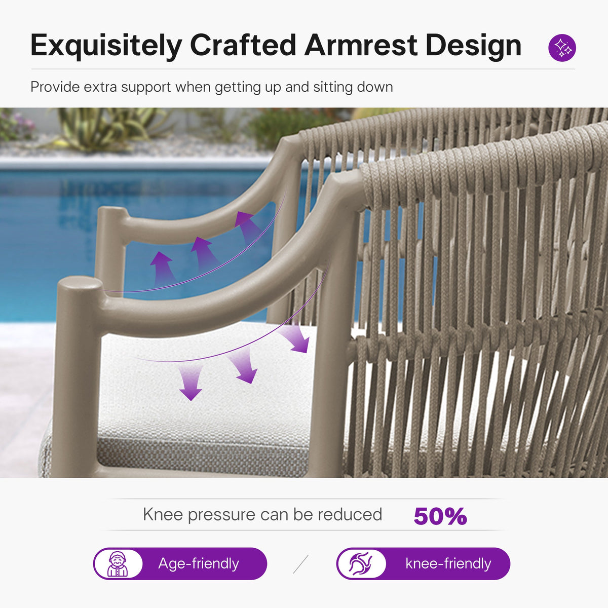 PURPLE LEAF Outdoor Dining Set All Weather Wicker Patio Dining Set with Rectangular Aluminum Table and Modern Armrest Dining Chairs for Garden Deck Backyard Kitchen