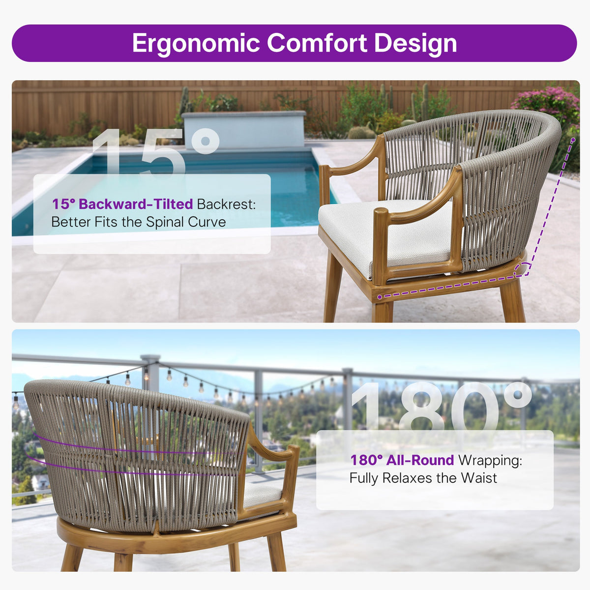 PURPLE LEAF Outdoor Dining Set All Weather Wicker Patio Dining Set with Rectangular Aluminum Table and Modern Armrest Dining Chairs for Garden Deck Backyard Kitchen