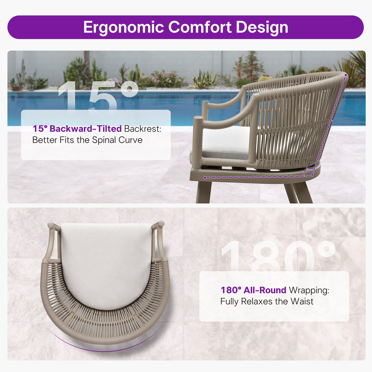 PURPLE LEAF Outdoor Dining Set All Weather Wicker Patio Dining Set with Rectangular Aluminum Table and Modern Armrest Dining Chairs for Garden Deck Backyard Kitchen
