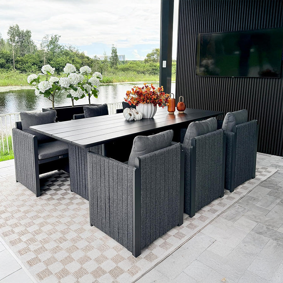 PURPLE LEAF Sanori Outdoor Dining Set Weather-Resistant Aluminum Table and Chairs Set with Backrest Pillow and Olefin Cushions for Deck