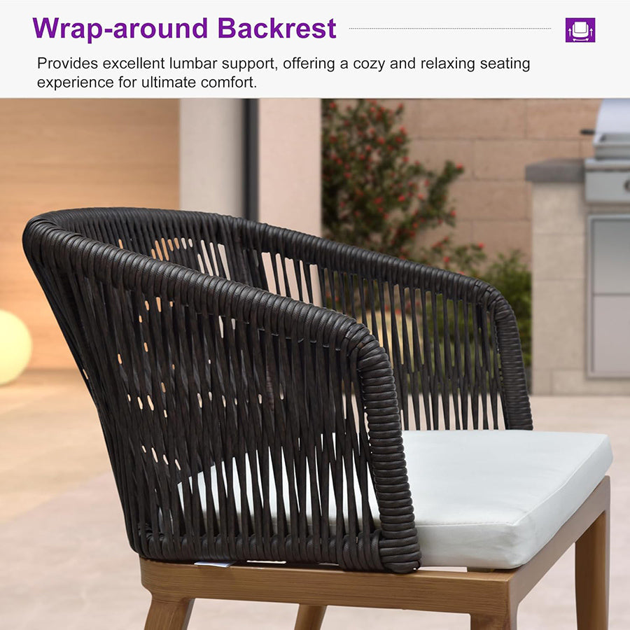 PURPLE LEAF Round Patio Dining Set with Aluminum Frame and Wicker Rattan Dining Chair with Comfortable Cushions for Deck Porch Kitchen Outdoor