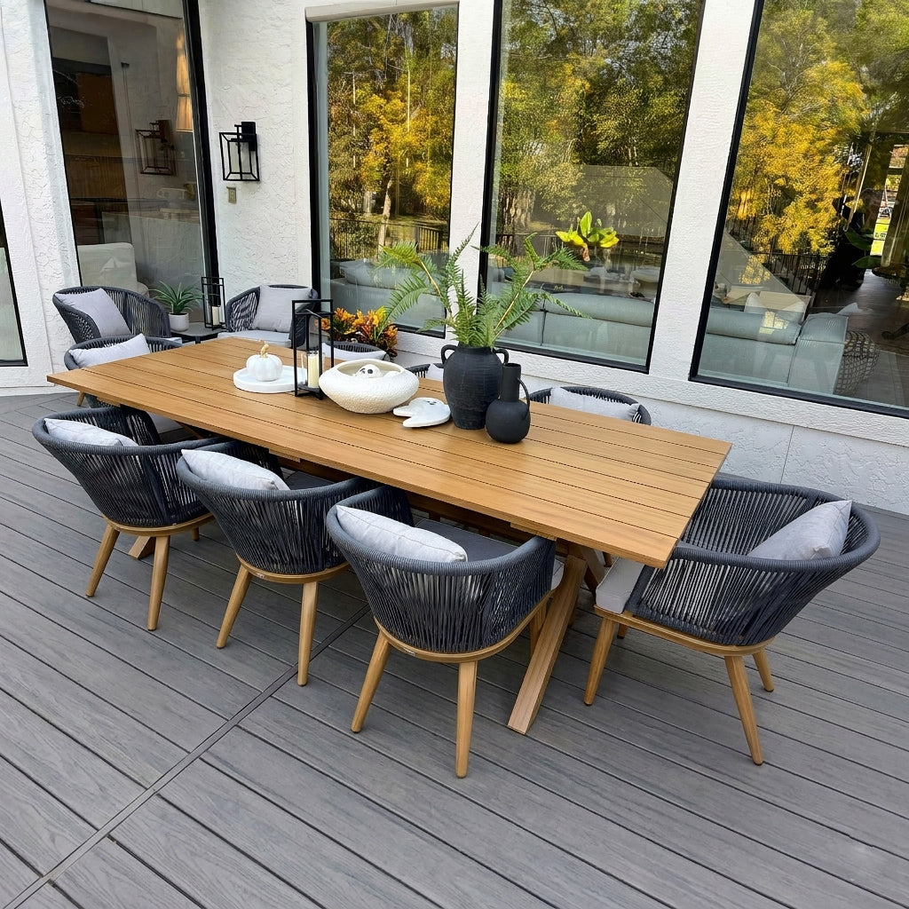 PURPLE LEAF Teak Patio Dining Set with Cushions and Pillow All-Weather Wicker Patio Table Set for Garden, Deck, and Yard