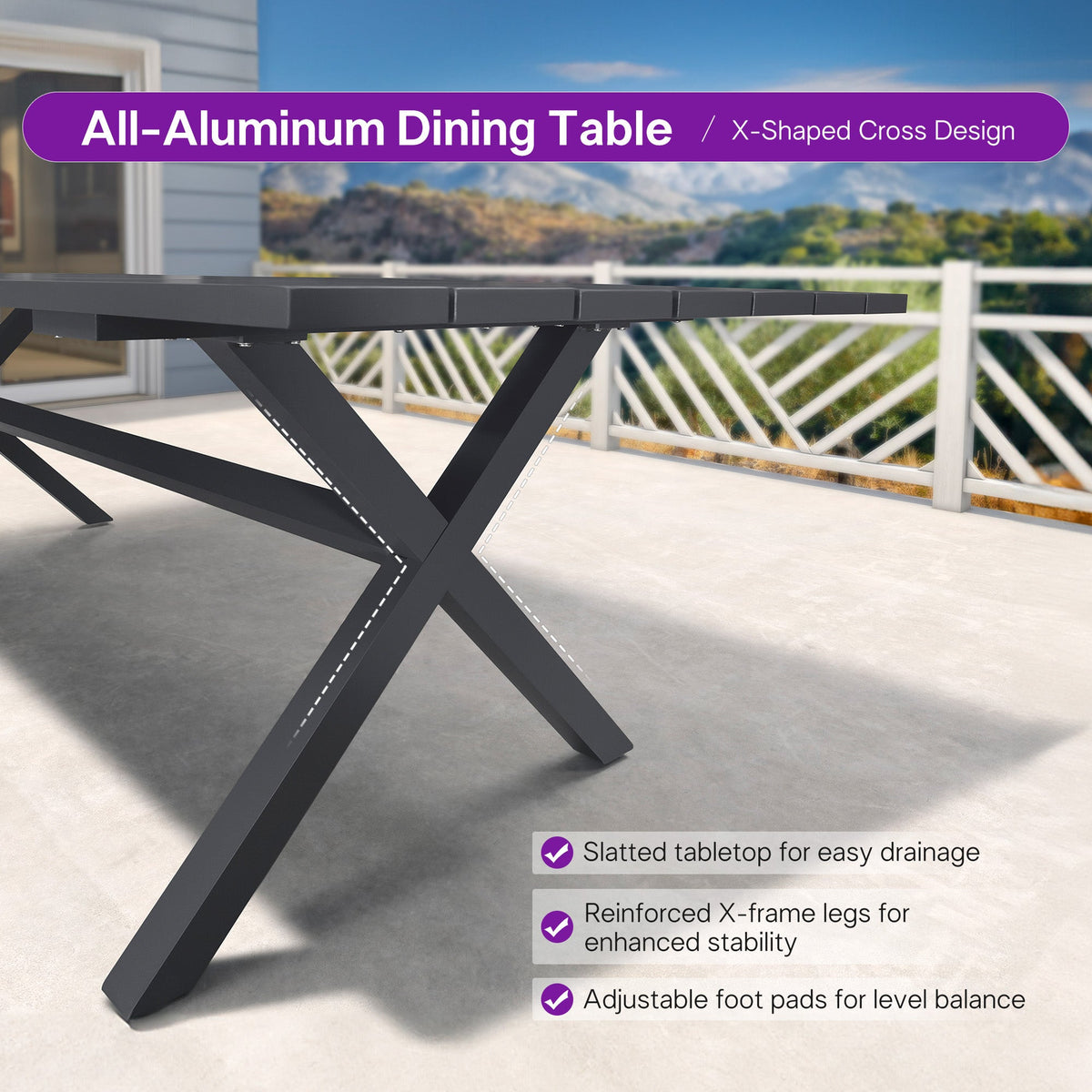 PURPLE LEAF Outdoor Dining Set All Weather Wicker Patio Dining Set with Rectangular Aluminum Table and Modern Armrest Dining Chairs for Garden Deck Backyard Kitchen