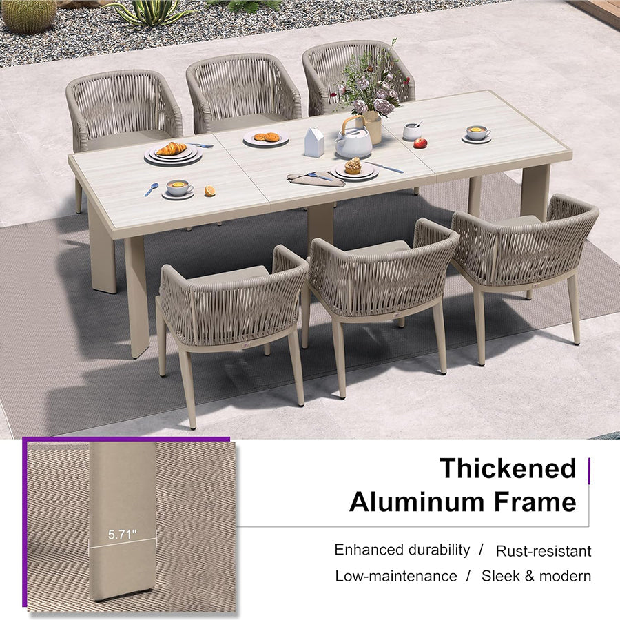 PURPLE LEAF Patio Dining Set with Sunbrella Fabric Cushions and Aluminum Table All-Weather Wicker Patio Table Set for Deck