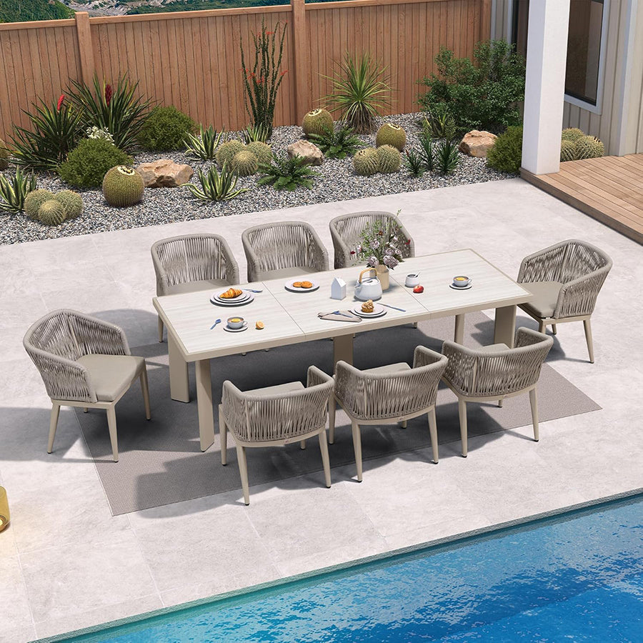 PURPLE LEAF Patio Dining Set with Sunbrella Fabric Cushions and Aluminum Table All-Weather Wicker Patio Table Set for Deck