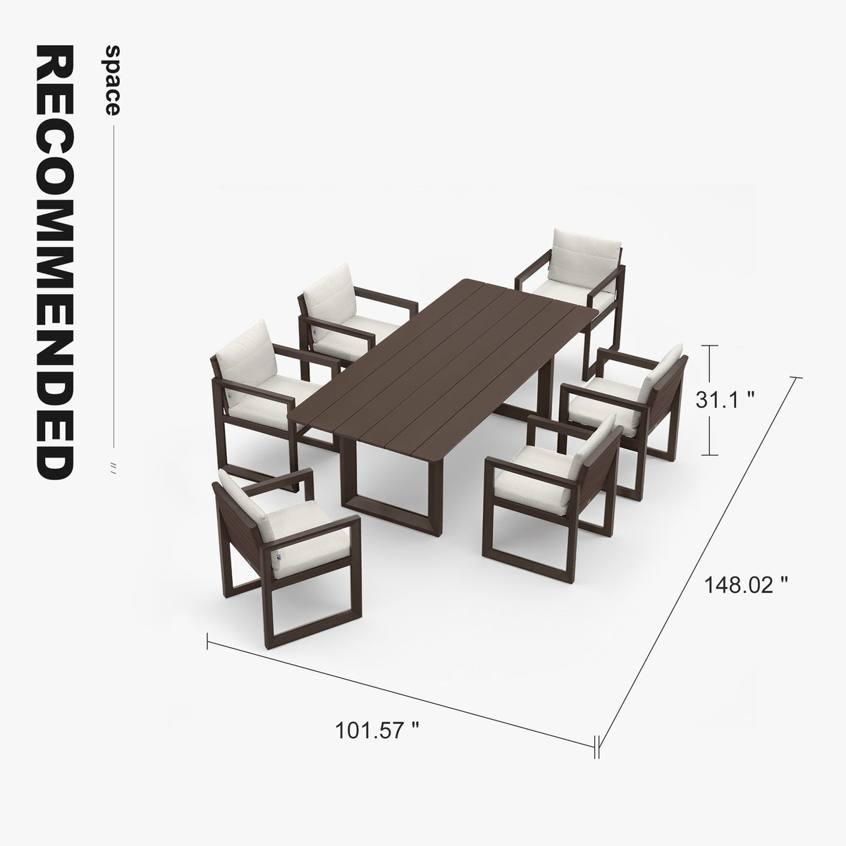 PURPLE LEAF Caesar Outdoor Dining Set Aluminum Luxury Patio Furniture Table and Chairs Set with Olifen Removable Thick Cushion and Pillow Patio Dining Sets for Garden Deck