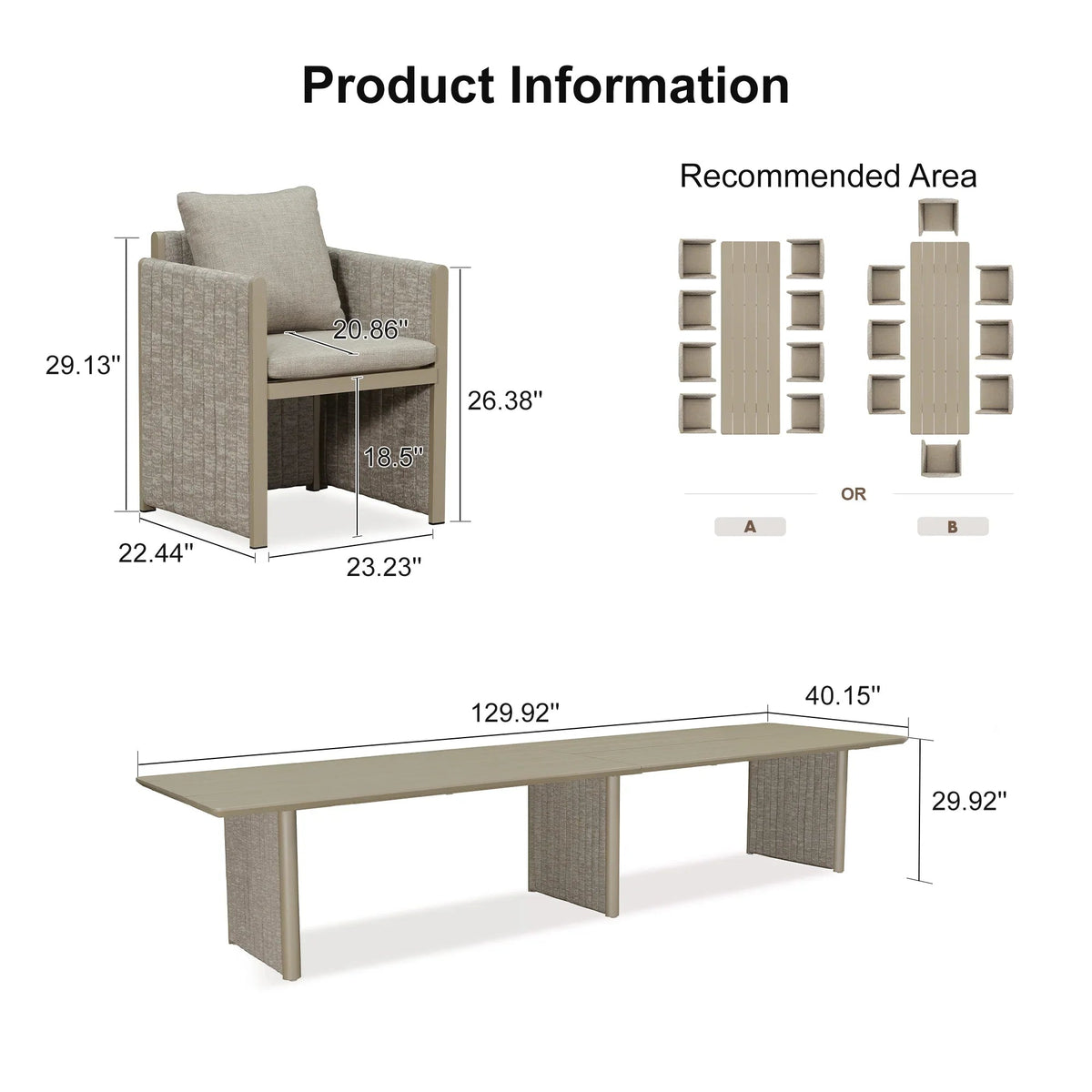 PURPLE LEAF Sanori Patio Dining Set Modern Large Weather-Resistant Table and Aluminum Chairs with Cushions for Garden Beige