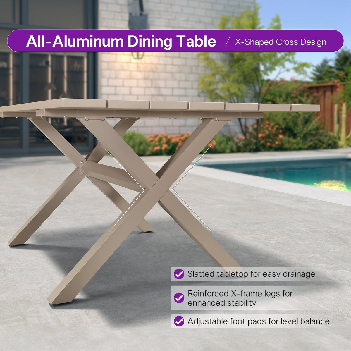 PURPLE LEAF Outdoor Dining Set All Weather Wicker Patio Dining Set with Rectangular Aluminum Table and Modern Armrest Dining Chairs for Garden Deck Backyard Kitchen