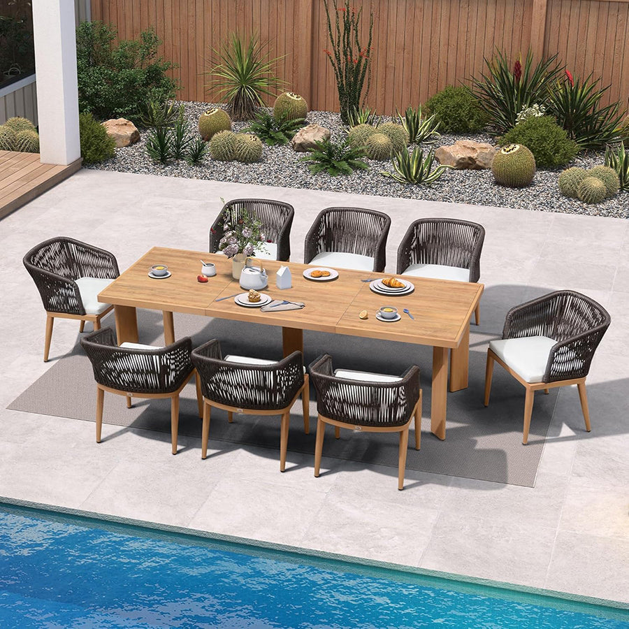 PURPLE LEAF Patio Dining Set with Sunbrella Fabric Cushions and Aluminum Table All-Weather Wicker Patio Table Set for Deck