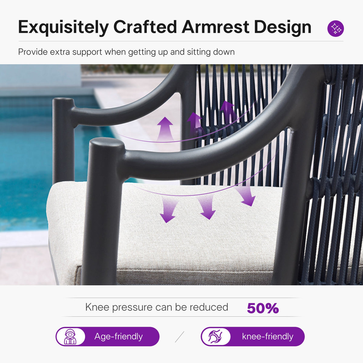 PURPLE LEAF Outdoor Dining Set All Weather Wicker Patio Dining Set with Rectangular Aluminum Table and Modern Armrest Dining Chairs for Garden Deck Backyard Kitchen