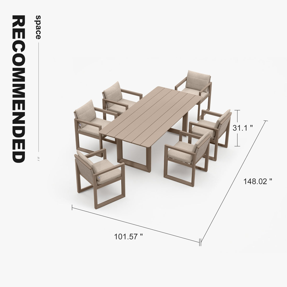 PURPLE LEAF Caesar Outdoor Dining Set Aluminum Luxury Patio Furniture Table and Chairs Set with Olifen Removable Thick Cushion and Pillow Patio Dining Sets for Garden Deck