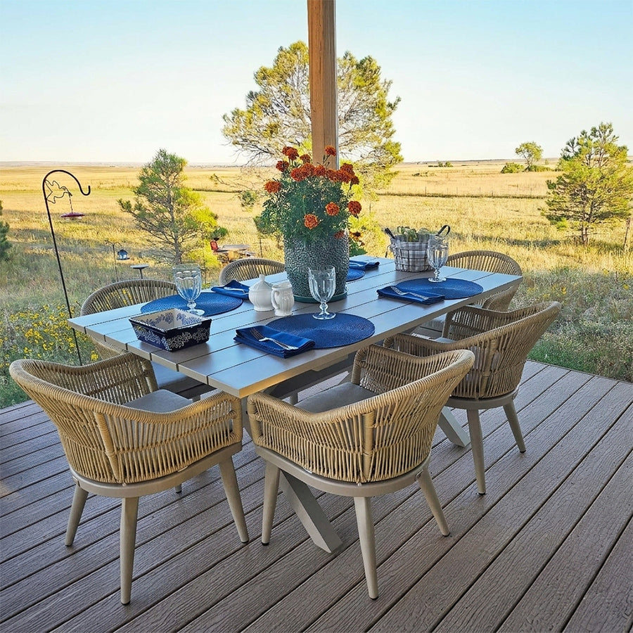 PURPLE LEAF 7/9/11 Pieces Outdoor Dining Set Aluminium Dining Table and Woven Rattan Chairs Dining Furniture Set with Cushions for Deck Patio Champagne
