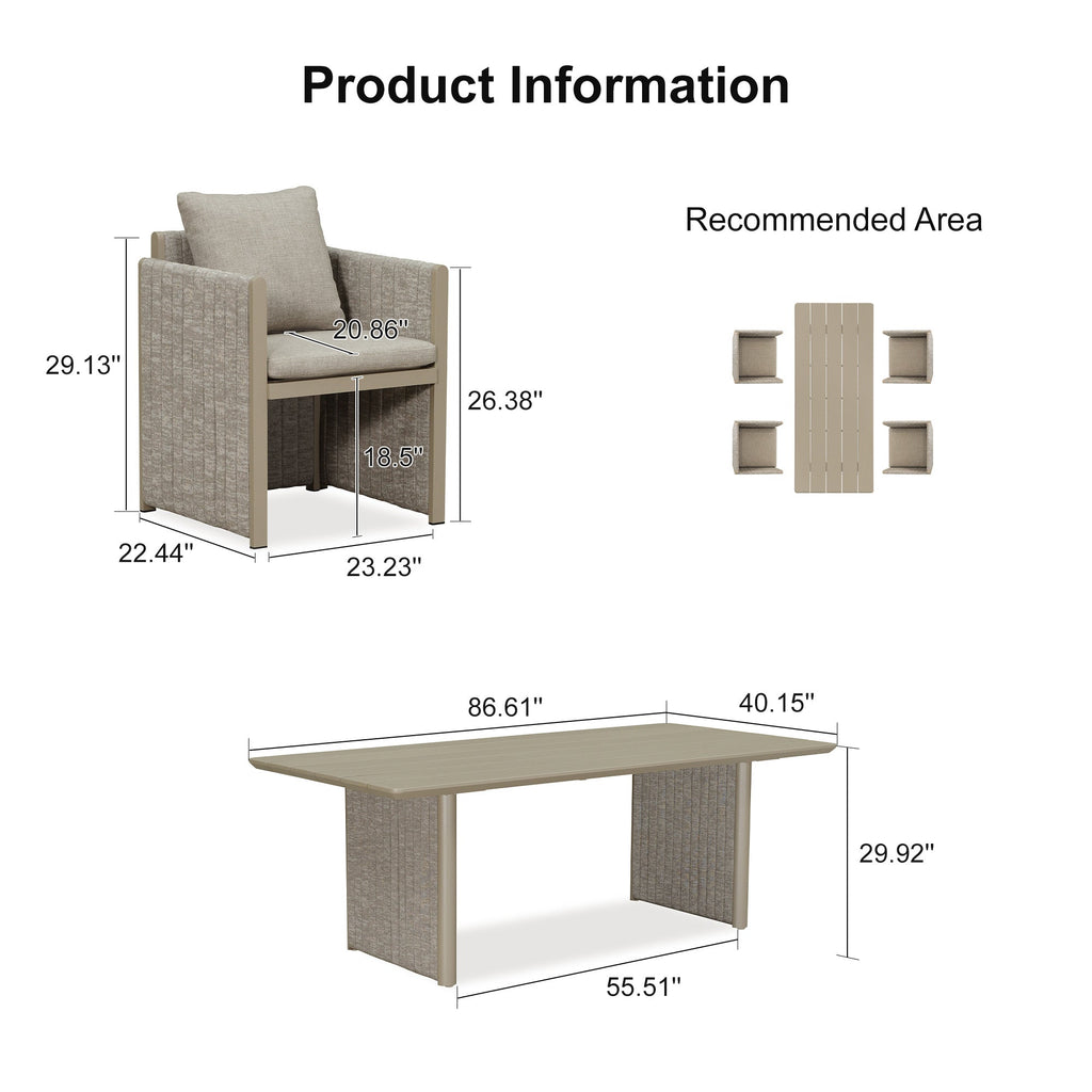 PURPLE LEAF Sanori Patio Dining Set Modern Large Weather-Resistant Table and Aluminum Chairs with Cushions for Garden Beige