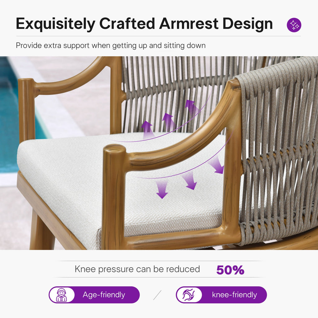 PURPLE LEAF Outdoor Dining Set All Weather Wicker Patio Dining Set with Rectangular Aluminum Table and Modern Armrest Dining Chairs for Garden Deck Backyard Kitchen
