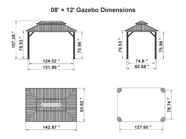 PURPLE LEAF Grey Hardtop Gazebo with Heavy Duty Galvanized Steel Double Roof with Netting and Curtains