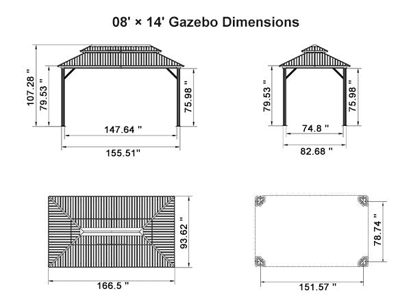 PURPLE LEAF Grey Hardtop Gazebo with Heavy Duty Galvanized Steel Double Roof with Netting and Curtains