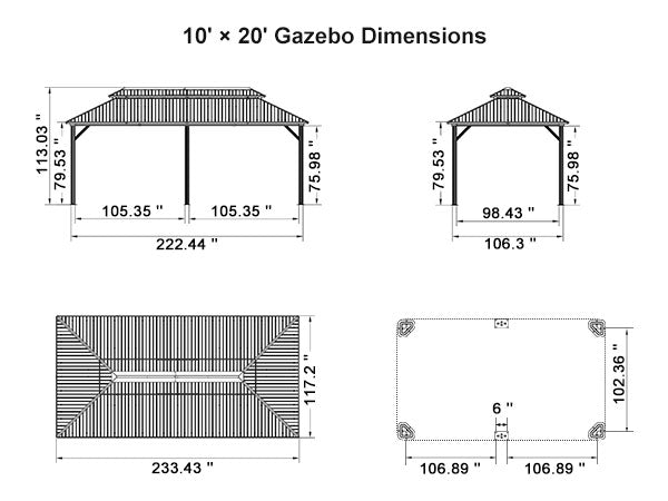 PURPLE LEAF Grey Hardtop Gazebo with Heavy Duty Galvanized Steel Double Roof with Netting and Curtains